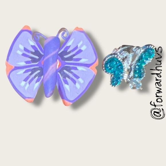 Vintage Butterfly Brooch Set – Lot of 5 – Mixed Metals, Wood & Enamel - Picture 5 of 8